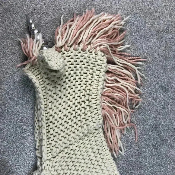 Unicorn Knit Hat Scarf Pockets Gloves Ivory Pink Silver Handmade Adult - Picture 3 of 9